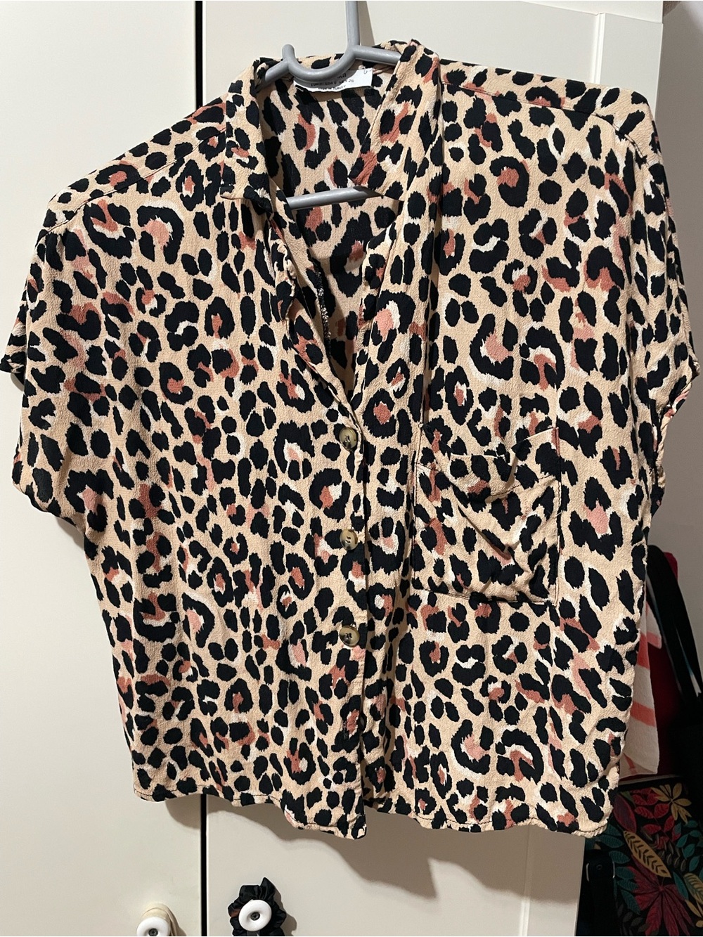 Bershka Leopard Print Button-Down Shirt - Tan, Black & Blush